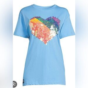 QUEER EYE 🌈 rainbow sequin heart tee 🌈 NWT 🌈 unisex 🌈 LARGE